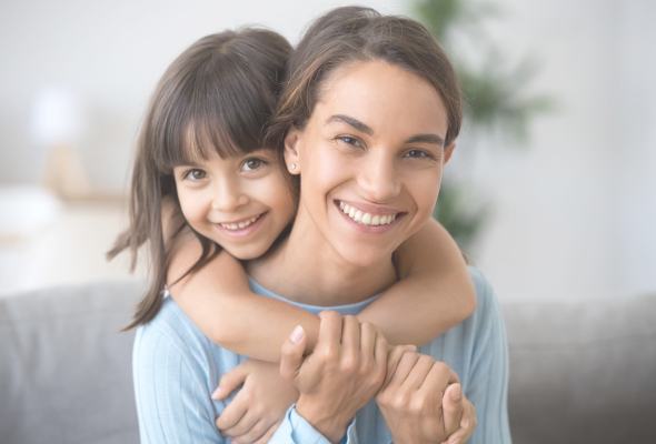 Smiling mother and child