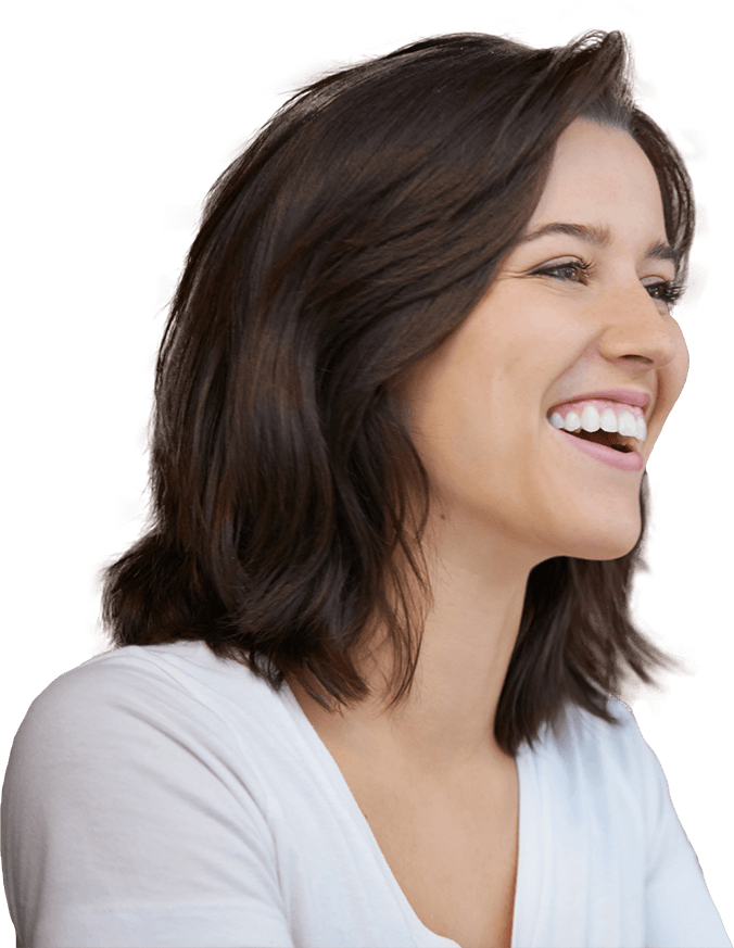 Woman in white T shirt smiling