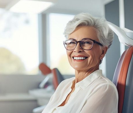 Smiling senior woman in dental treatment chair