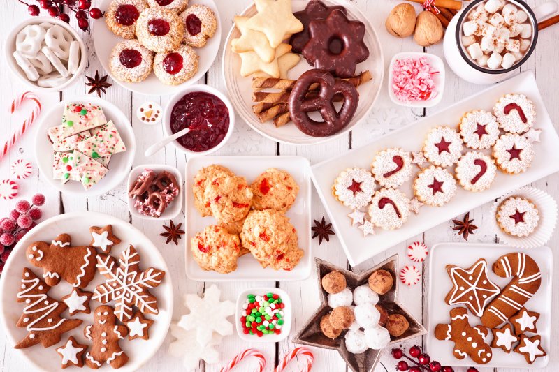 Festive display of holiday desserts