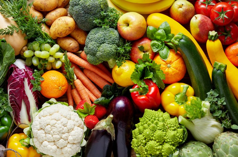 A variety spread of fresh produce of all colors