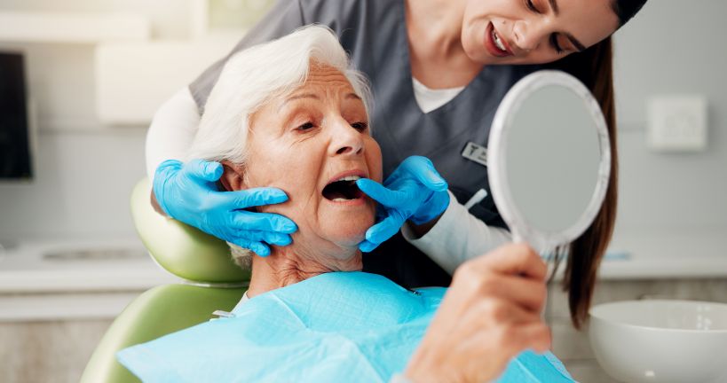 A woman getting dental implants